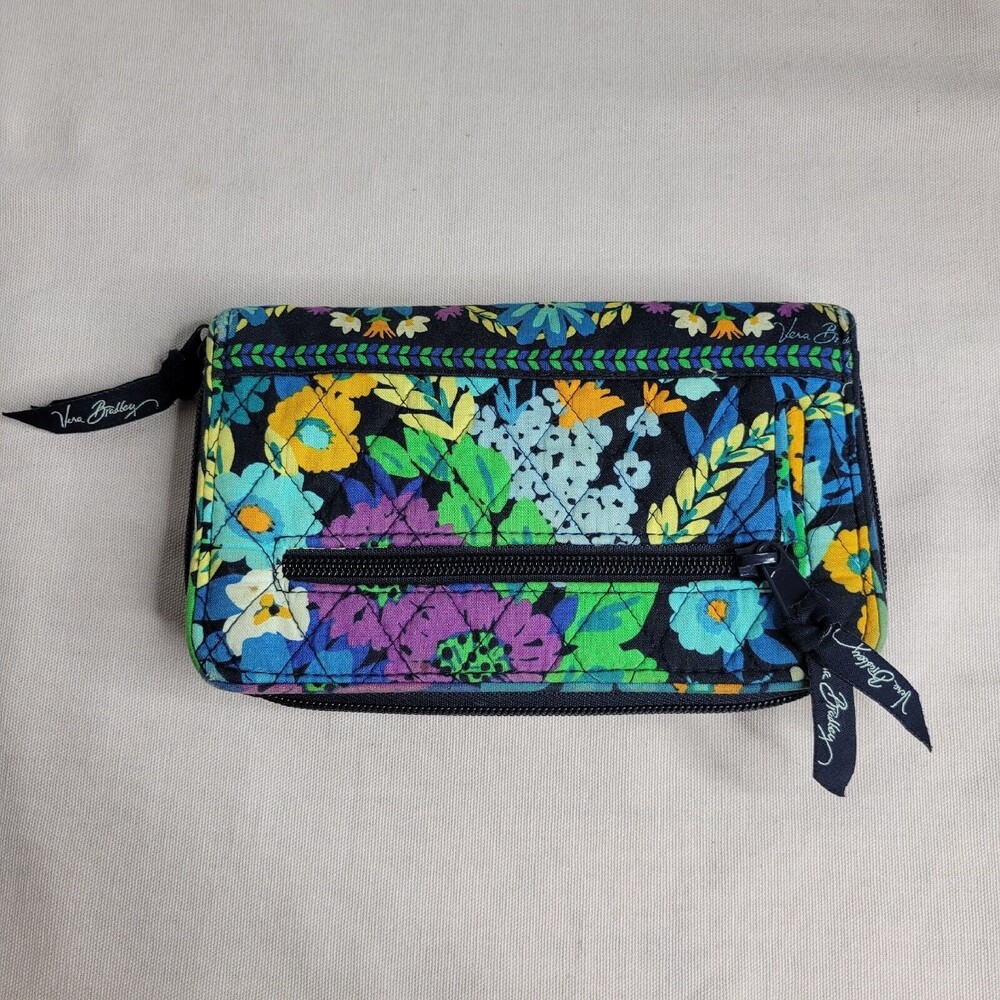 Vera Bradley Turnlock Zip Wallet Multicolor Blue Retired Pattern - Picture 2 of 10